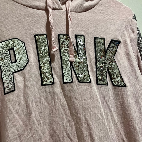 PINK VS sweatshirt with hoodie with sequins in front and on the sleeves - Picture 15 of 16